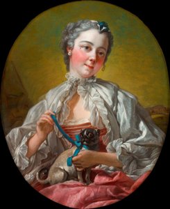 パグを持つ若い女 作： François Boucher