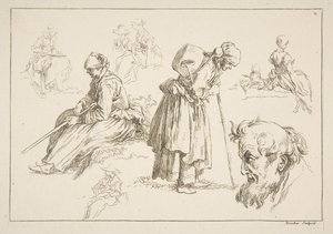 スケッチのシート、1753。 作： François Boucher
