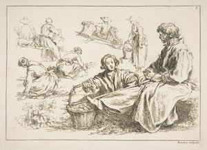 スケッチのシート、1753年。 作： François Boucher