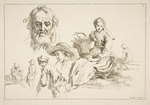 スケッチシート、ca。 1735 作： François Boucher
