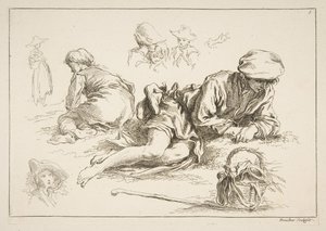 スケッチシート、ca。 1735 作： François Boucher