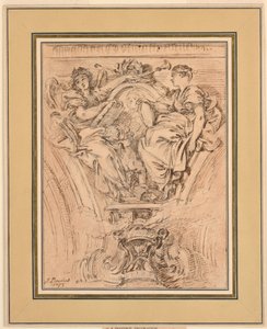 スパンドレルの装飾: ルイ 15 世に拍手を送る名声と真実 作： François Boucher
