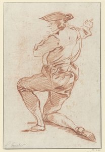 ひざまずく猟師の研究 モリエールの作品の 1734 年版 (vol. III, p. 104) からの Les Plaisirs de l