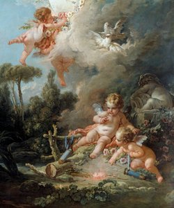 天使のディテール 愛のターゲットフランソワ・ブーシェ（1703-1770）による絵画 1758年 日2,58x1,67 m パリ 作： François Boucher