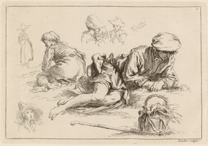 リクライニングボーイを含むフィギュア研究 作： François Boucher after Abraham Bloemaert