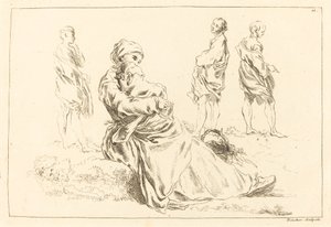 座っている母と子を含む図研究 作： François Boucher after Abraham Bloemaert