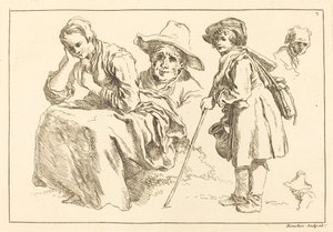 水差しを持つ立っている少年を含むフィギュア研究 作： François Boucher after Abraham Bloemaert