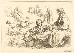 二人の着席農民を含む図研究 作： François Boucher after Abraham Bloemaert