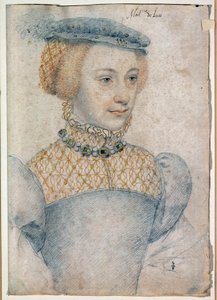 リュセ領主ルイ・ド・コースムの妻、アンヌ・ドゥ・ピッセルーの肖像（1520年～？フランソワ・クルエ（1515-1572）による黒い石と血を使ったドローイング