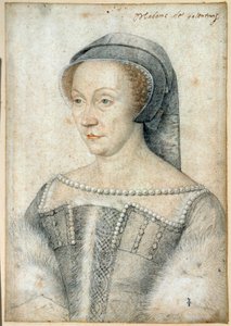 ヴァレンティノワ公爵夫人ディアーヌ・ド・ポワチエ（1499年〜1566年）の肖像。フランソワ・クルエ（1515-1572）による黒い石と血のドローイング 作： François Clouet