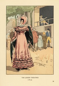 屋外のドラマチックなショーに参加するファッショナブルな女性劣等生のテアトル