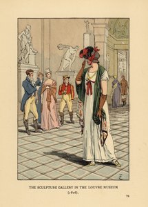 ルーヴル美術館の彫刻ギャラリーにいるファッショナブルな女性 作： François Courboin