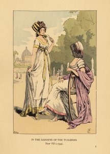 チュイルリーの庭園にいる2人のおしゃれな女性、チュイルリー公園、パリ、7年目 作： François Courboin