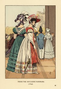モンマルトル大通りのブローニュパノラマ内で大きな街並みを眺める女性たち 作： François Courboin