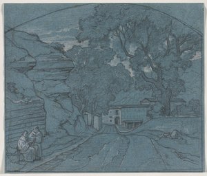 二人の僧侶のいる風景c。 1840。 作： François Edouard Bertin