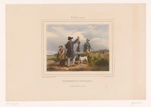 ハンターは他のハンターに自分が撃ったうさぎを見せる Le chasseur en jouissance (オブジェクトのタイトル) 銃を持ったハンター（シリーズタイトル） Chasses au Tir (オブジェクトのシリーズ タイトル) 作： François Grenier