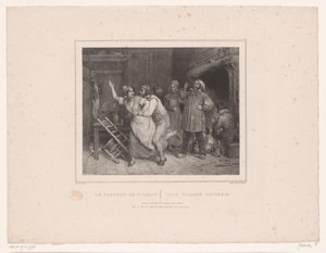 旅館で女性を抱きしめようとする男性 Le farceur de village / 村のロテリオ (オブジェクトのタイトル) さまざまな図の 12 の表現 (シリーズ タイトル) Album de douze sujets (...) (連載タイトル) 作： François Grenier