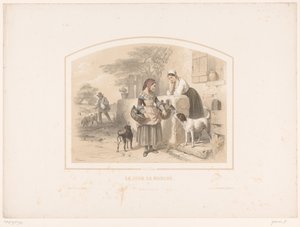 女性は家禽のバスケットで市場に行く Le jour de marché (オブジェクトのタイトル) 作： François Grenier