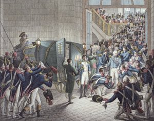 1815年3月19日、レチュイルリー出身のルイ18世（1755-1824）の王、ナヴァル王（カラー彫刻） 作： François Joseph Heim