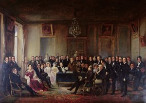 フランソワ・アンドリュー（1759-1833）1827年5月26日、コメディフランセーズのホワイエで彼の悲劇「ジュニウスブルータス」を読む（216913も参照）