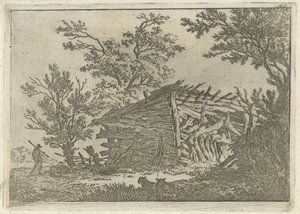 荒れ果てた納屋のある風景 作： François Joseph Pfeiffer (II)
