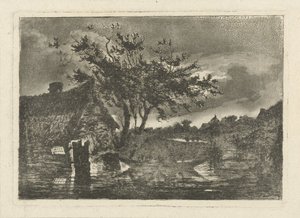 農場のある川の風景 作： François Joseph Pfeiffer (II)