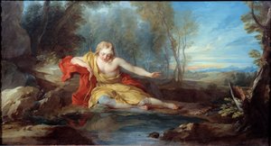反射するナルシス（ナルシソ） フランソワ・ル・モワンヌ（1688～1737）の絵画 18世紀 作： François Lemoyne
