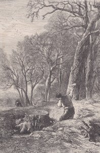 冬のシーン: マガシン ピトレスク、カリフォルニア州の切り株引き手。 1852年。 作： François Rouget