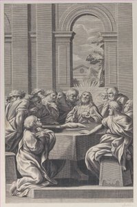 最後の晩餐、キリストと使徒座のある古典的な建物の内部...、1660-81。 作： François Spierre