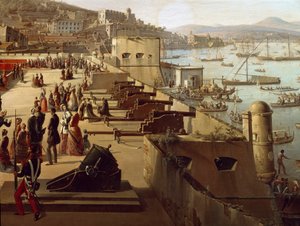 ディテール要塞の銃。フランツ・ヴェルヴロート（1795-1872）による絵画 ナポリ、サンマルティーノ国立博物館 作： François Vervloet