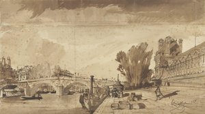 セーヌ川とポン・ロワイヤル。 右側にはパビリオン・ド・フロールとルーブル美術館の翼 作： François Victor Sabatier