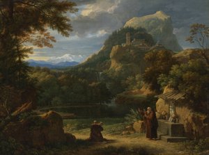 パドヴァの聖アントニウスが山岳地帯で2人の修道士を紹介する。 作： フランソワ・ザビエル・ファーブル