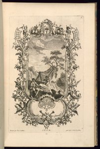 大小のコンパートメントを持つカルトゥーシュのデザイン 作： François de Cuvilliés the Elder