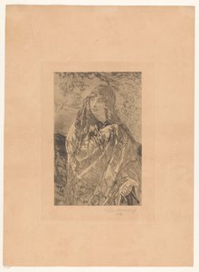 花柄のショールを持つ若い女性 作： François de Meersman (signed by artist)