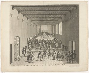 開廷中のオランダ裁判所、1700年頃 Pleitrolle van den Hove van Holland (オブジェクトのタイトル) 作： François van Bleyswijck