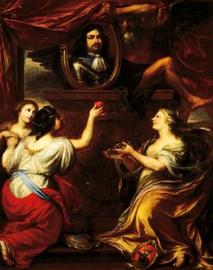 Frans Denys (ca 1610-1670) 作のラヌッチョ 2 世ファルネーゼの彫像の前に立つパルマ、ピアチェンツァ、カストロ。 作： Frans Denys