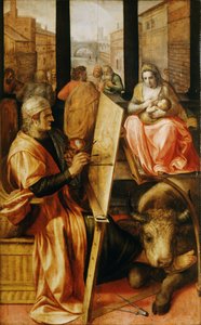 聖母マリアを描く聖ルカ（パネルに油彩） 作： Frans Floris