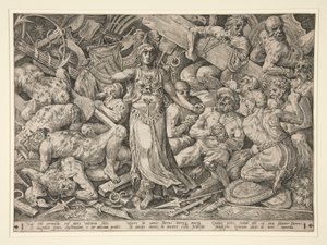 囚人とトロフィーに囲まれたビクトリア 作： Frans Floris the Elder