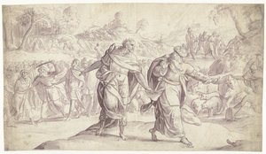 ヨシュアはアンモン人の5人の王を処刑しました ヨシュアの歴史（シリーズタイトル） 作： Frans Francken (I)