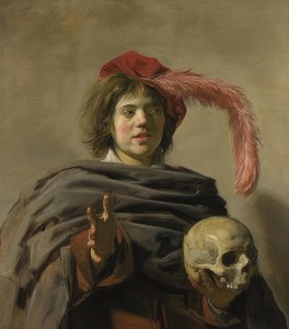 頭蓋骨（バニタス）を持つ若者の肖像画。 1626-28 作： Frans Hals