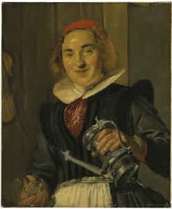 ガラスとフラゴンを保持している若い女性 作： Frans Hals