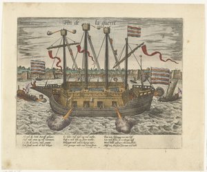 船フィン・デ・ラ・ゲール、1585年 Fin de la guerre (オブジェクトのタイトル) シリーズ 9: オランダとドイツの出来事、1583 年から 1587 年 (シリーズのタイトル) 作： Frans Hogenberg