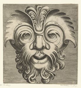 あごひげとカールのある口ひげのマスク、カールの房が鼻の付け根にかかっています Pourtraicture ingenious de plusieurs facons de masques… (シリーズタイトル) 作： Frans Huys