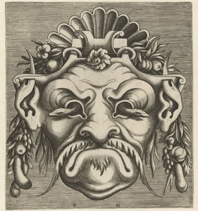 眼窩から 2 匹のヘビが顔を出しているマスク Pourtraicture ingenious de plusieurs facons de masques… (シリーズタイトル) 作： Frans Huys