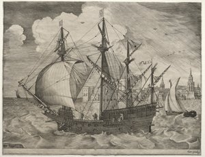 セーリングベッセル：武装した4マスターの海への放出、1561-65。 作： Frans Huys
