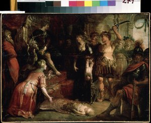 「ソロモンの審判」 二人の女性が同じ子供の母親であると主張する。 Franz (Frans) Francken II the Younger (1581-1642) による絵画 17 世紀 Mikhail Kroshitsky Art Museum、Sevastopol (Sevastopol) ウクライナ