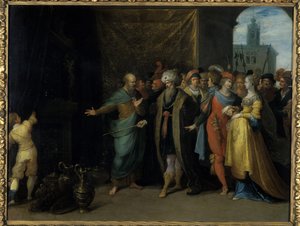 クレオサスはソロンに彼の宝物、1616-30（銅に油彩）を示します 作： Frans II the Younger Francken