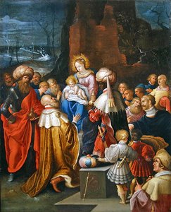 三人の王の崇拝」（銅に油彩） 作： Frans II the Younger Francken