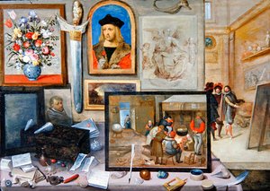 画家のスタジオの内部（油彩・パネル） 作： Frans II the Younger and workshop Francken