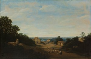 Igaraçú の村とブラジルの風景。 左に聖コスマス教会とダミアン教会 作： Frans Post